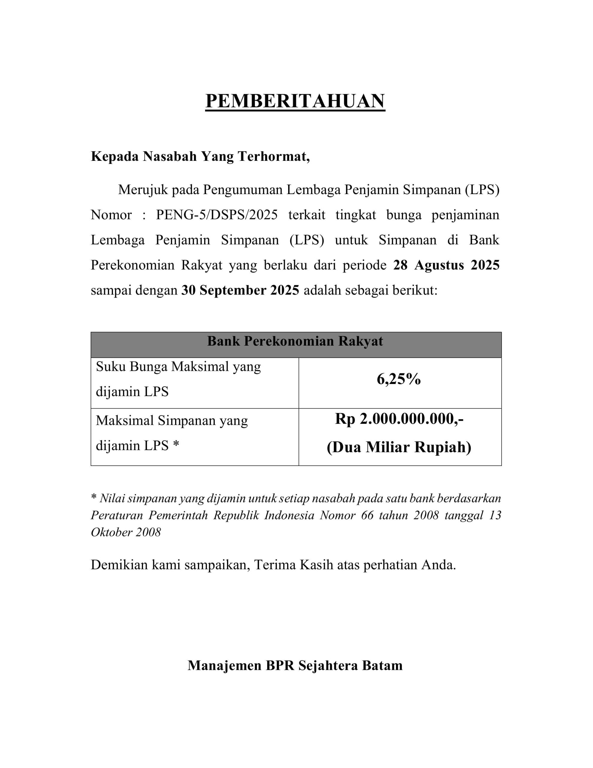 PEMBERITAHUAN LPS [28 AGUSTUS 2025 SD 30 SEPTEMBER 2025]